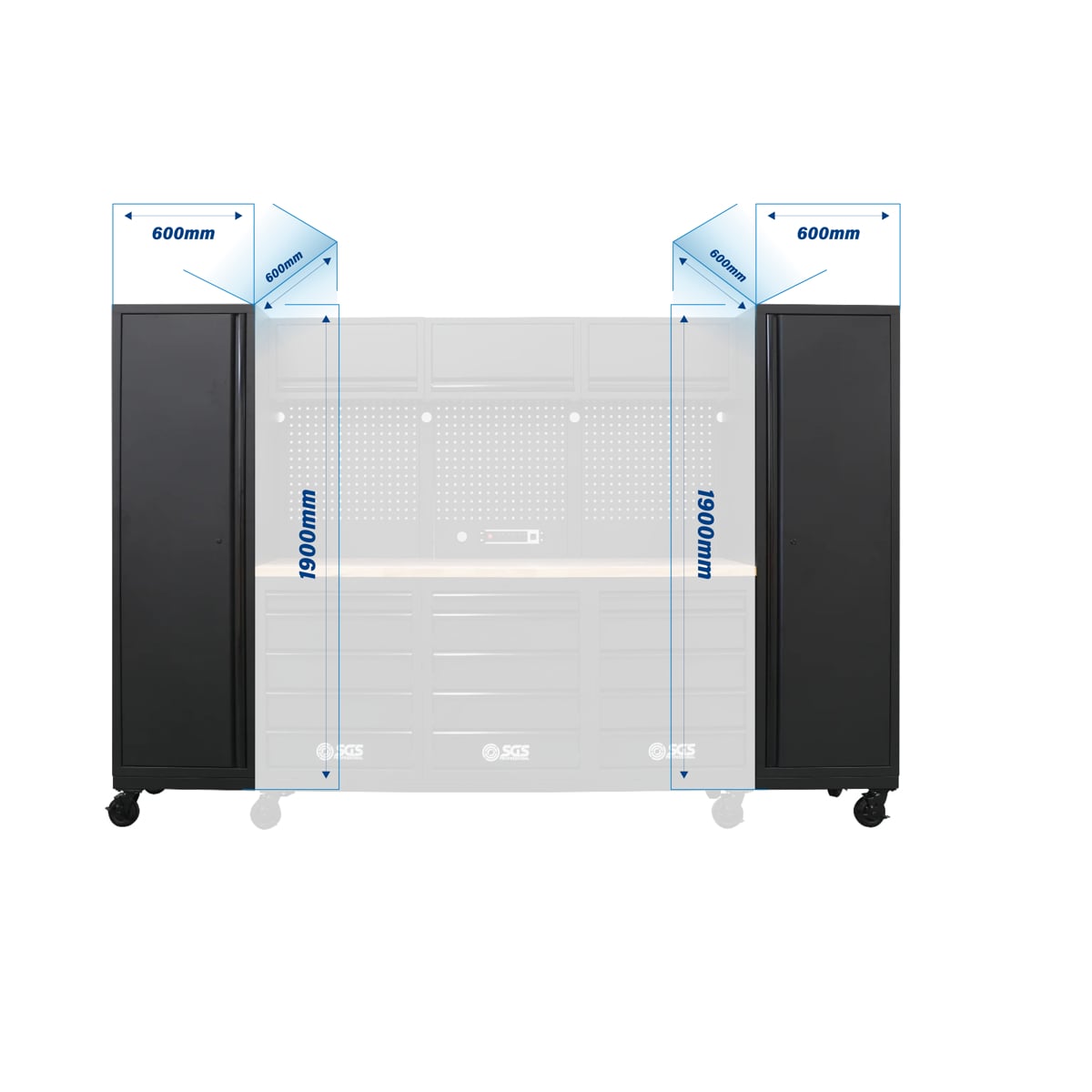 SGS Pro 9pc Heavy Duty Storage System with Wheels | Rubberwood Worktop | Pegboard | Powerstrip